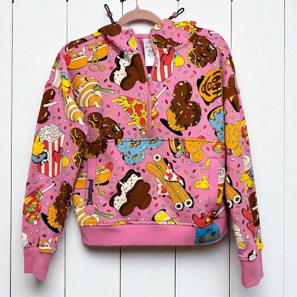 Disney Tops - Disneyland Disney Eats Pink Half Zip Pullover Hoodie Hooded Sweatshirt Size XS‎